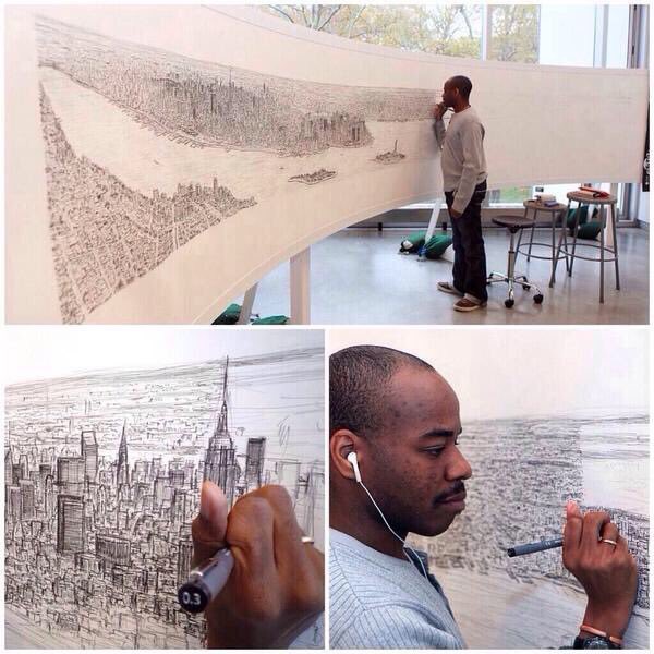 After a 20 minute helicopter ride over NYC, autistic artist Stephen Wiltshire draws the New York Skyline from memory bit.ly/2Gj5dRG
