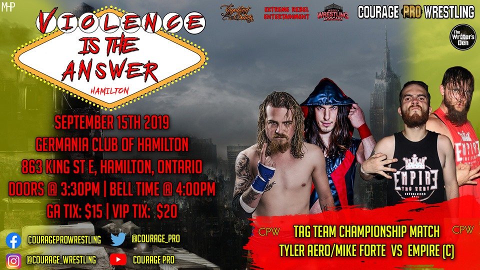 Courage_Pro's tweet photo. TOMORROW AFTERNOON!
The first ever CPW Tag Team Championship match, will see the champs, Empire, defend their titles against the exciting new duo of Mike Forte & Tyler Aero!
#wrestling #prowrestling #indywrestling #HamOnt #Hamilton #Ontario #CouragePro https://t.co/aoOJZT4P0q