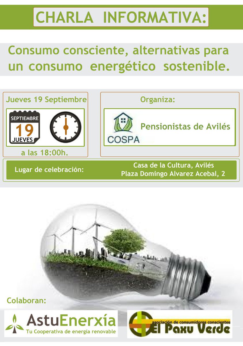 "Mucha gente pequeña, en lugares pequeños , haciendo cosas pequeñas, pueden cambiar el mundo". Este jueves acto muy interesante sobre consumo consciente en Avilés, acompañando a nuestras amigas del Puxu Verde y el Colectivo de Pensionistas <a href="/AvilesColectivo/">ColectivoPensionistasdeAvilés</a>.