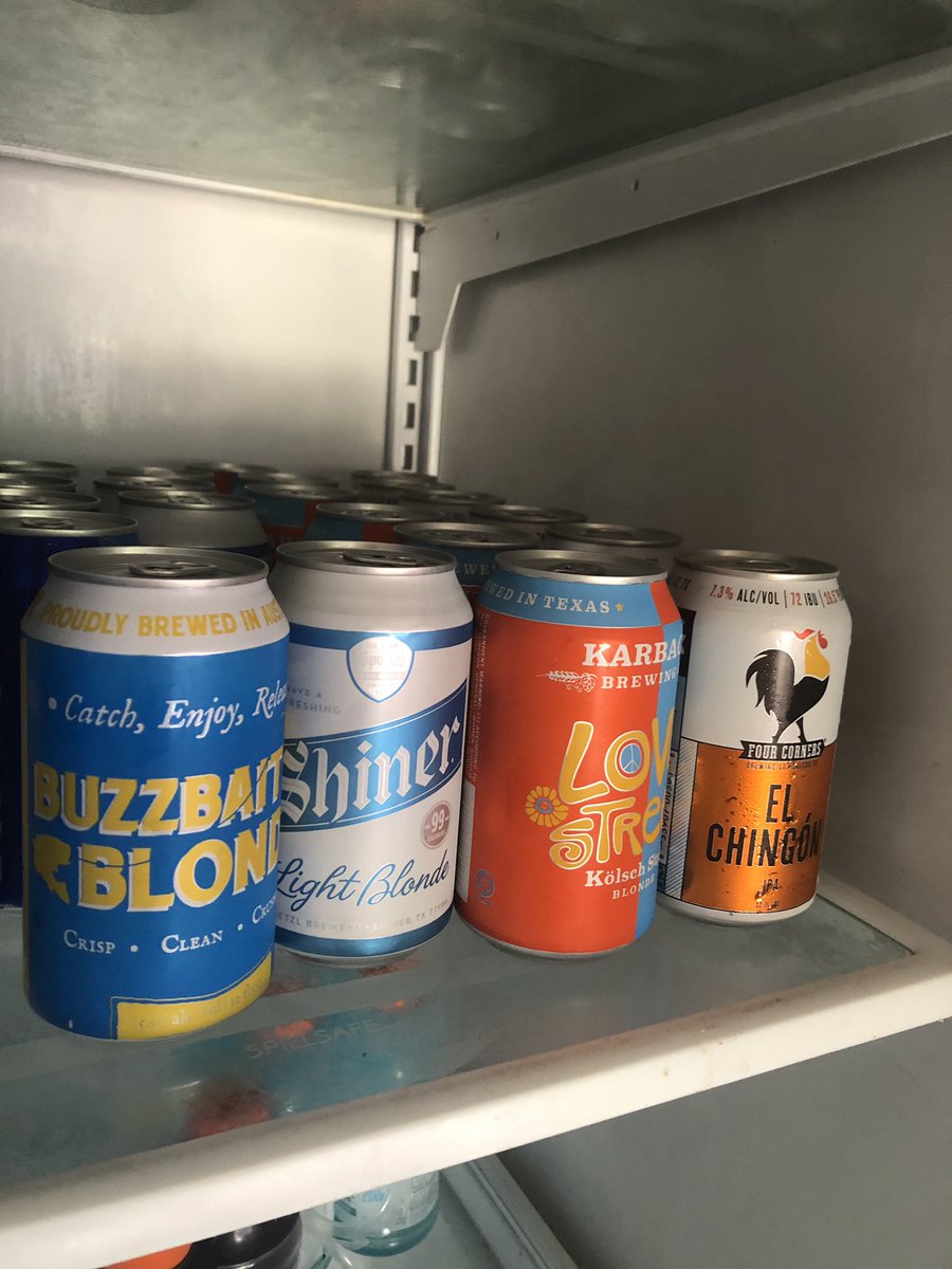ShaeffinSA's tweet photo. Fridge stocked for football weekend. @adelbertsbeer @fcbrewing @karbachbrewing @ShinerBeer #texasbrews https://t.co/LPiuNZSab3