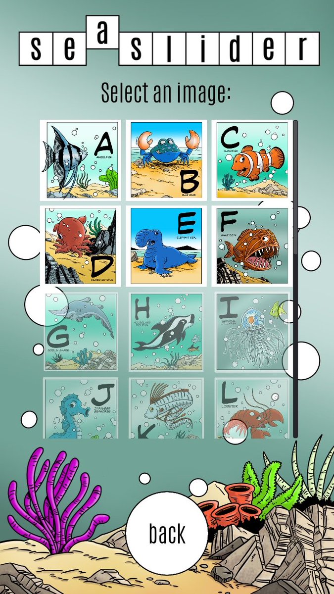 Dave_Windett's tweet photo. Start screen from Sea Slider a game that uses my illustrations from @AnimalAlphabets sea life challenge and is now avaialble in the Google App Store - https://t.co/ffhXhG4BQn #fish #cartoonfish #funnyfish #drawing #illustration #seaslider #android #androidgame #googleappstore https://t.co/wqEVMNgWP2