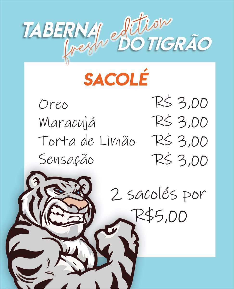 taberna_tigrao's tweet photo. Fala galera!! 
Nós da taberna estaremos vendendo nesse interclasse deliciosos sacolés, com novos sabores e ainda mais gostosos!! 
Venderemos na segunda, quarta e sexta-feira 😋
Nesse calor aproveite e venha se refrescar com a gente! ☀❄ https://t.co/Nr1WCeazzv