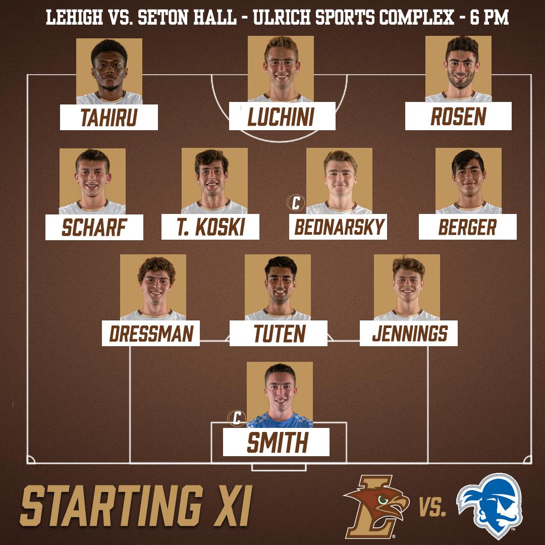 LehighMSoccer's tweet photo. Starting XI for our 6 p.m. matchup against Seton Hall. Mountain Hawks look for their third win of the 2019 season here at the Ulrich Sports Complex. Come on out and join us on this great night for soccer! #GoLehigh

📊: https://t.co/zjb8A4W0Uc
📺: https://t.co/ekdN98Mhvj https://t.co/IFLE7SQlmA