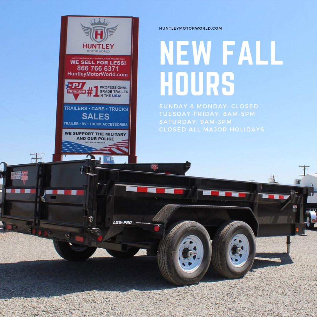 HuntleyWorld's tweet photo. New Fall Hours! We will be closed on Sundays and Mondays. Open on Tuesday-Friday 8am-5pm and Saturday 9am-3pm https://t.co/a0preVUPFR