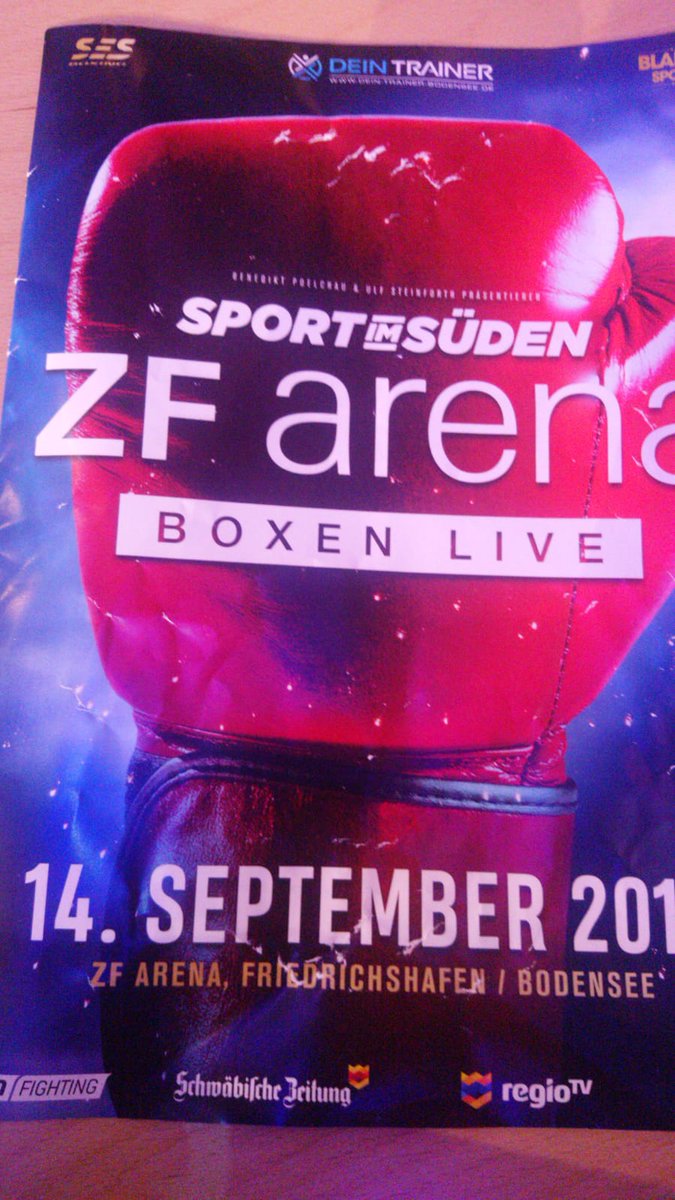 GKDJournalisten's tweet photo. Allmählich scheint es niemanden mehr zu stören: Ein Team-Mitglied des „Germanen Boxstalls“ #Kiel trat in einem Kraft-durch-Freude-T-Shirt in der ZF Arena in #Friedrichshafen auf. „ran fighting“ übertrug das Event, zuständig  @P7S1Group Sports TV GmbH. #Rechtsextremismus https://t.co/iB7Wm8rOr6