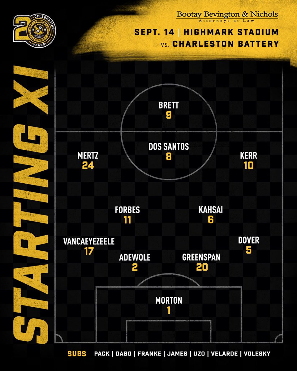 RiverhoundsSC's tweet photo. Tonight’s Starting XI, presented by @bbnlaw.

#UNLEASH | #PITvCHS https://t.co/QBIT4VaIug