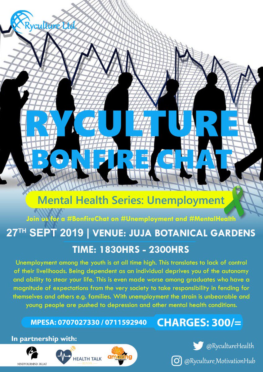 How do we deal with unemployment? 
Are there structures in place to support #youth initiatives? 
How does #unemployment affect your #mentalhealth? What are you doing about it?
What would you want done to support you in this? 
Join us on 27th September for #Ryculture #BonfireChat