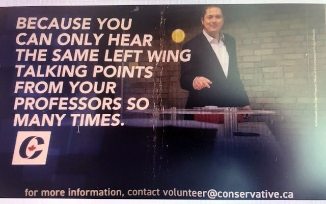tylerwatt's tweet photo. Andrew Scheer said this on-campus Conservative flyer was meant to be "funny". Hey @AndrewScheer, when something is funny people usually laugh. This is just another failed attempt by you to fear-monger & continue to divide Canadians. Shameful! #ScheerFoolery #CDNPoli #elxn43 https://t.co/UrBGojty0v