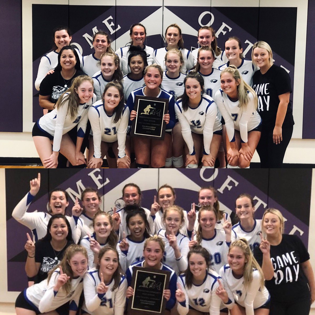 We did it! Varsity took 1st after beating Freeburg at the Mascoutah tournament today! #everysepcounts #notonourcourt #bettertogether #smarternotharder #neverbackdown #eaglesfight