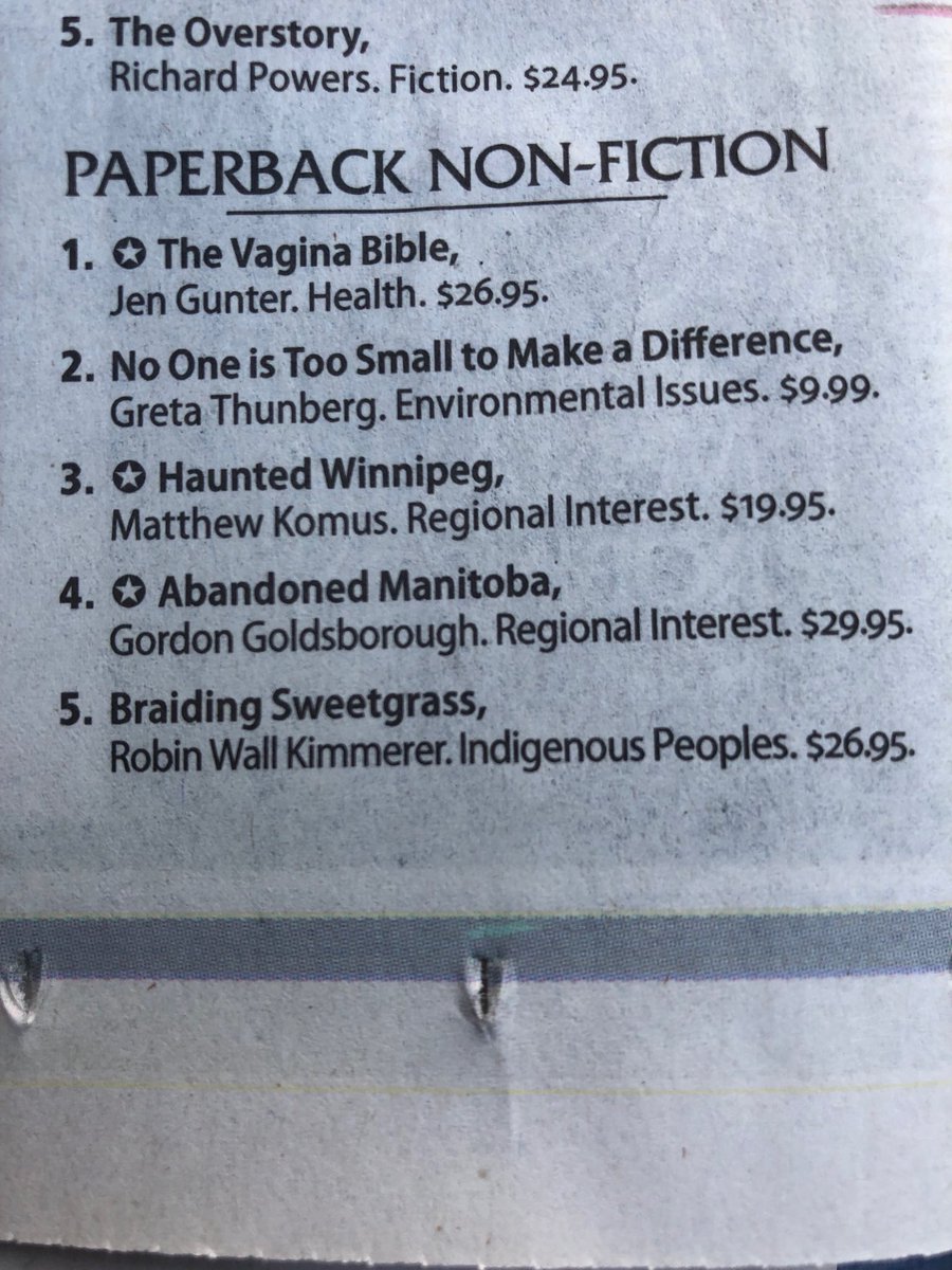 Congratulations ⁦@DrJenGunter⁩! This is the bestseller list from the #WinnipegFreePress today. 🌟🌟🌟🌟🌟