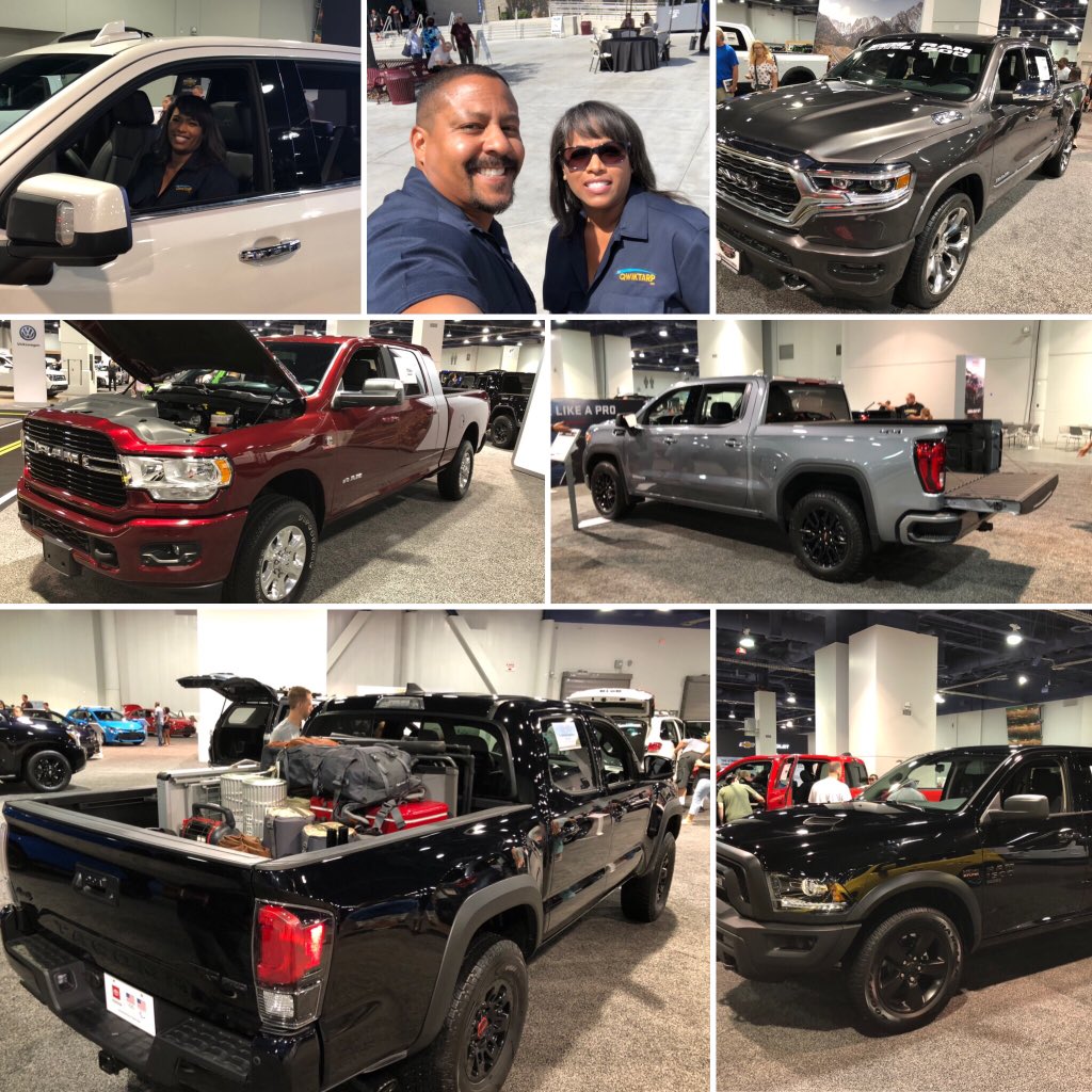 Team Qwiktarp at the Motortrend International Auto Show in Las Vegas!! Great time checking out some fantastic cars and every truck here needs a Qwiktarp!! #internationalautoshow #qwiktarp #lasvegas #trucks #Ford #Ram #Dodge #Chevy #GMC #Toyotatrucks #palmspringstolv #tarpyourload