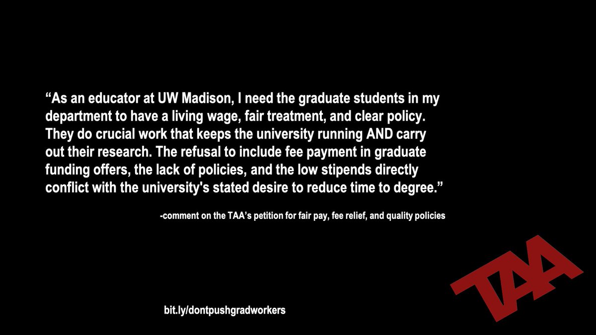 TAA_Madison's tweet photo. .@UWMadison, your mistreatment of graduate workers is making it hard for departments to function. #GradStudentsAreWorkers #FeesAreWageTheftUW https://t.co/w0KEByx6xV