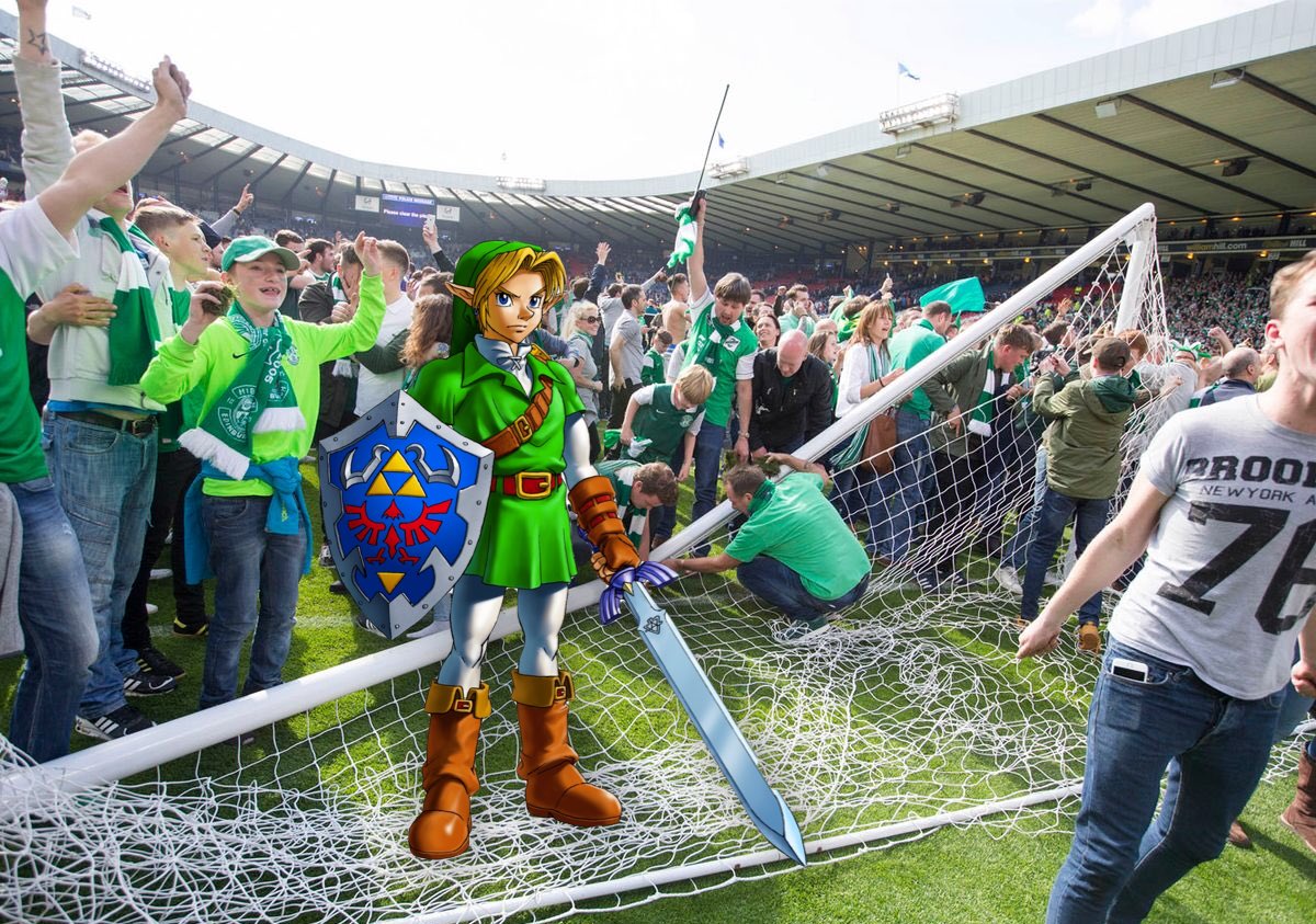 Link, a lifelong Hibs fan and hero of Hyrule showing his over-exuberance as  @HibernianFC win the Scottish Cup in 2016.