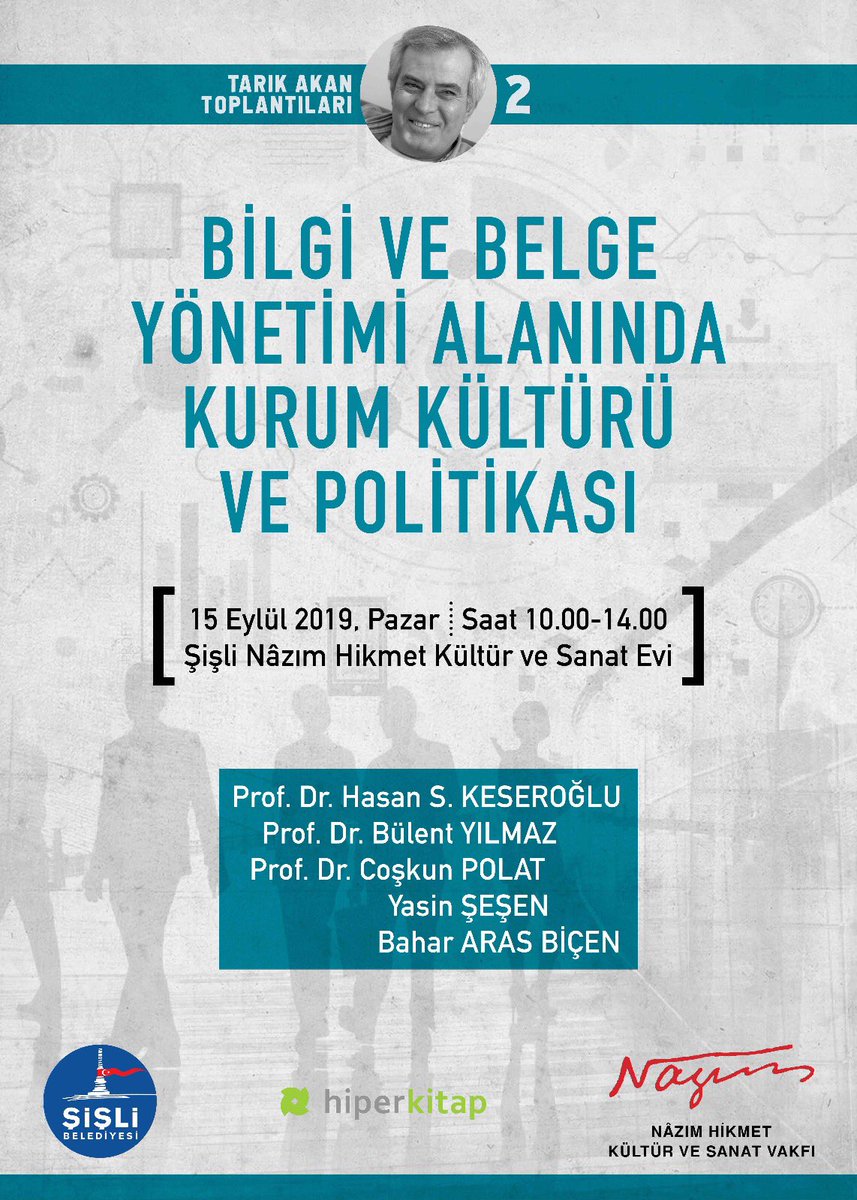 Bugün kütüphane dostu, güzel insan, büyük sanatçı #TarıkAkan’ın vefatının 3. senesi nedeni ile gerçekleştirilecek ilk anma etkinliğinde <a href="/nhvakfi/">Nâzım Hikmet Kültür ve Sanat Vakfı</a> ’nda bir araya geliyoruz. Değerli hocalarım ve meslektaşımla mesleğimiz hakkında konuşacağız. <a href="/sislibelediyesi/">Şişli Belediyesi</a> #TarıkAkanToplantıları2