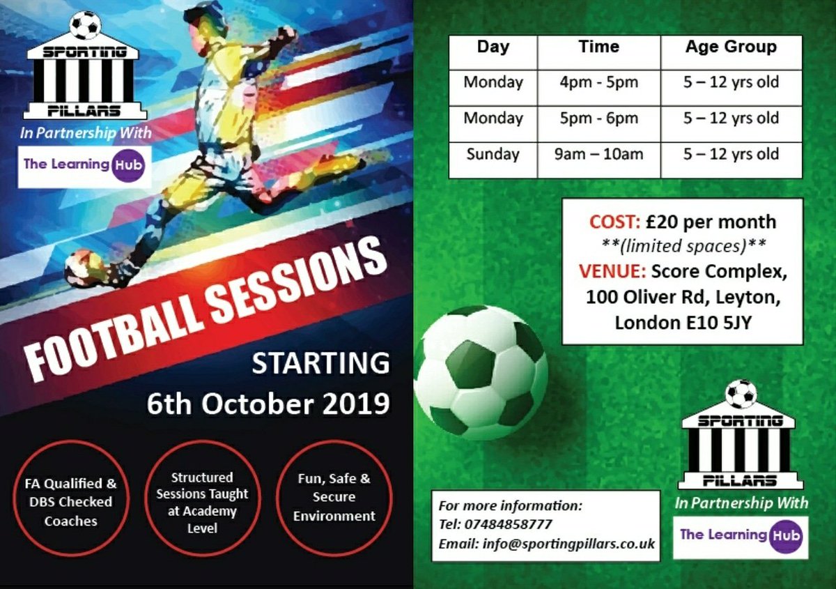 sportingpillars's tweet photo. Book Now, limited spaces.
Boys and girls are welcomed aged 5-12 years old. 
Email: info@sportingpillars.co.uk for details https://t.co/SCkN6OlIIv