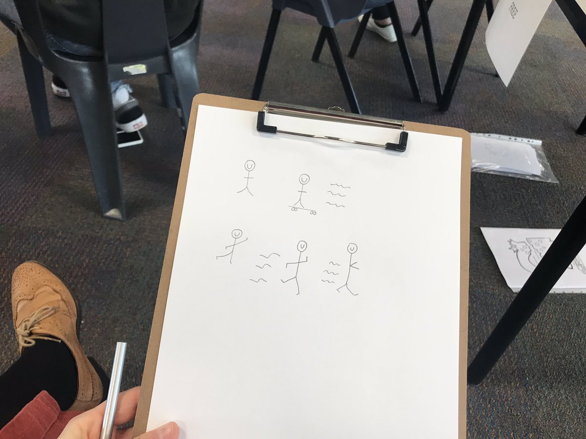 CBCAVic's tweet photo. What do you think of my stick figures??? (I think the kids are doing a better job than the adults......) @WallysBooks #cbcavic #cbca2019 #communityliteraturefestival https://t.co/X5t4xR9Ola
