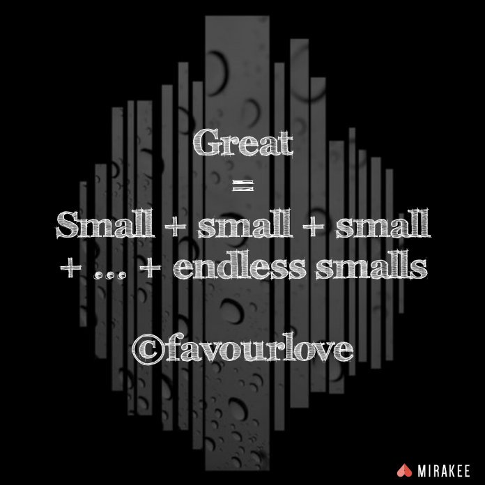 favour_olumese's tweet photo. Greatness takes time spent on doing associated things toward a particular goal. Don't relent though the benefit of your actions are not yet in view, for the now celebrated ones also had a starting point.
#Mirakee #Quote #WritersLife #UsingYourGiftForGod #UsingYourTalentForGod https://t.co/vgPzeTvY3j