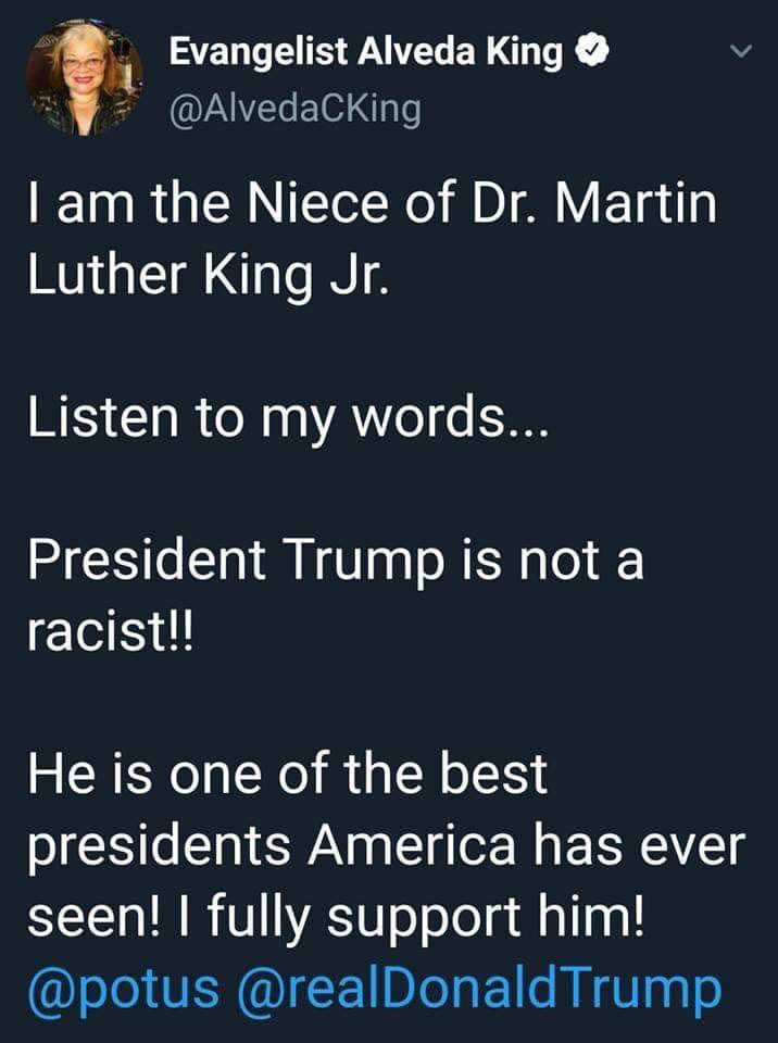 ChrisWrightInNY's tweet photo. Ya I’m going to take her word over Don Lemonheads any day of the week! #TrumpsNotRacist https://t.co/diS8NKuVLF