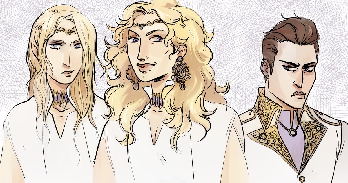 polkque's tweet photo. The ostentatious preps Ianthe and Coronabeth Tridentarius, and Naberius Tern from Gideon the Ninth. Yes there are prep necromancers. It's galaxy brain. You'll love it. https://t.co/FHLvVOJlOv