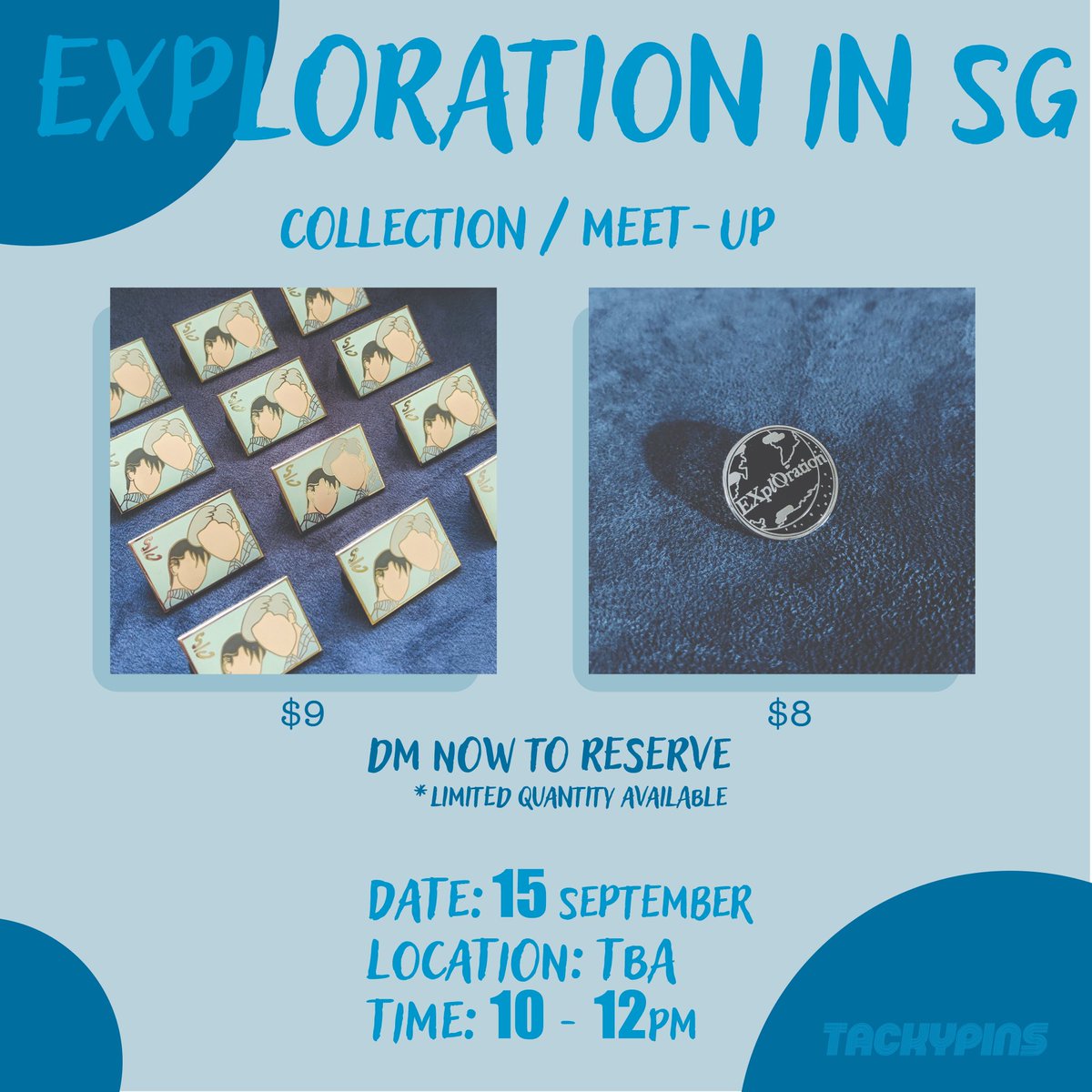 tackypins's tweet photo. Come drop by and get your pins! ✨ 
We have some extras for selling on site too😍

📍We're at burger king at kallang leisure park✨

#EXplOrationinSG #ExplorationInSingapore https://t.co/axwgsiHRE1