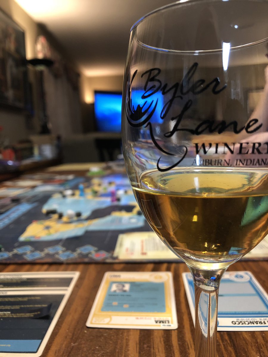 TheBethy's tweet photo. Pandemic Legacy and wine. How’s your night going? #mangowine #pandemic #gamenight https://t.co/MDosMRnoL9