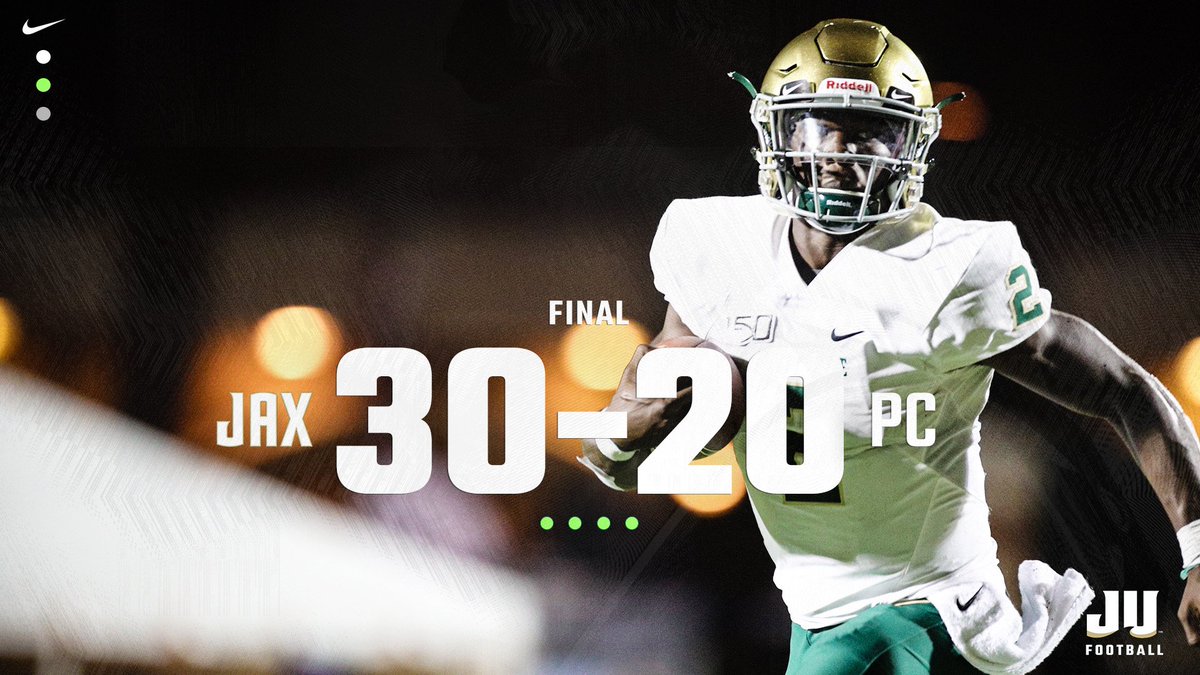 ROADKILL!

Dolphins come from behind to pick up win #1 at Presbyterian tonight!

Turner - 114 yds and 3 total TDs
Nicolas - 112 yards

#WADL #EMAD #JUPhinsUp