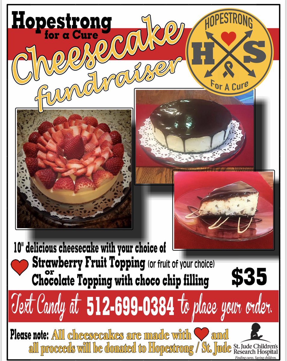 And then there’s this-  THE BEST CHEESECAKE EVER! 💛 Please order one or three! ☺️💛#hopestrongforacure #BISDgoesgold <a href="/BastropISD/">Bastrop ISD</a>