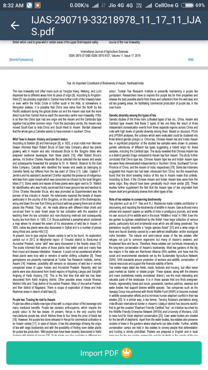 DRPRADIPBARUAH2's tweet photo. My paper TEA: AN IMPORTANT CONSTITUENT OF BIODIVERSITY OF ASSAM, NORTHEAST INDIA published in International Journal of Agriculture Sciences...It is a favourite study area for me. Hope my friends would like reading it. https://t.co/YsW6JElzoa