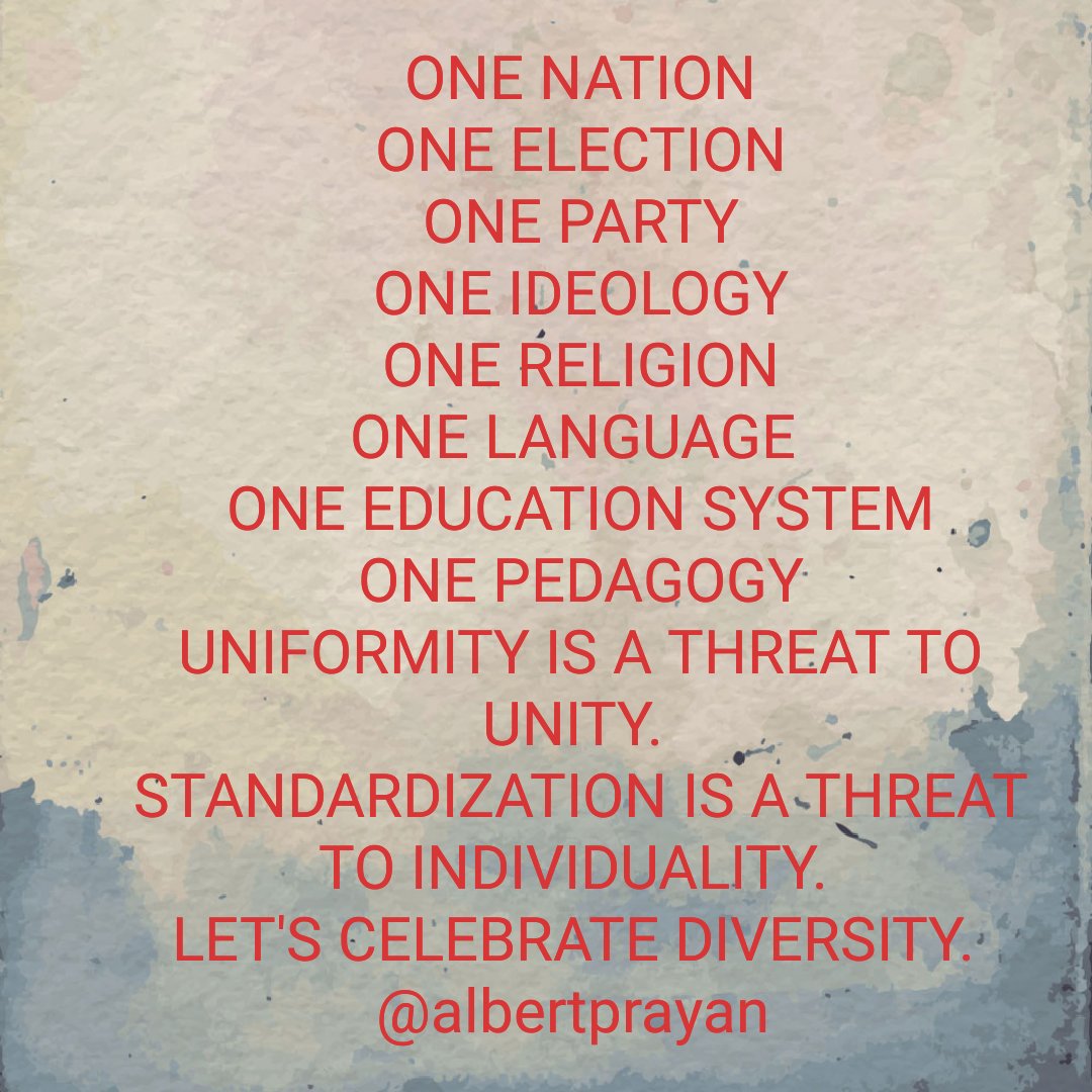 albertprayan's tweet photo. Good morning.
Let's celebrate diversity.
Everyone is unique. Everyone is special. No one is superior or inferior to anyone. @AmitShah @narendramodi @TheHinduEdge @the_hindu #SayNoToOneLanguage https://t.co/w3zcjfMl1Y