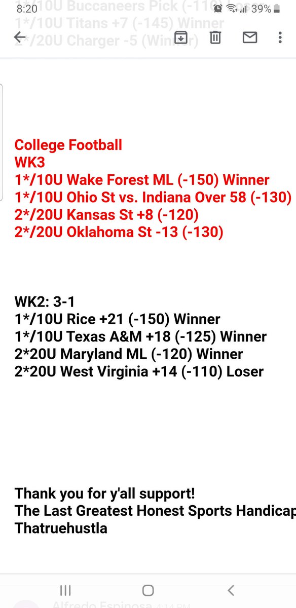 ThaTrueHustla's tweet image. Exclusive players congrats on another GIGANTIC WINNING DAY AND WEEK! @COLLEGEFOOTBALL LAST WEEK 3-1. THIS WEEK WE PERFECT 4-0! BOOM Over INDIANNA GAME, KANSAS ST CASHED AND OKLAHOMA ST. BOOM!! YESS IM #GREATESTSPORTSCAPPER non-members email to sign up stop missing out. Get paid$$