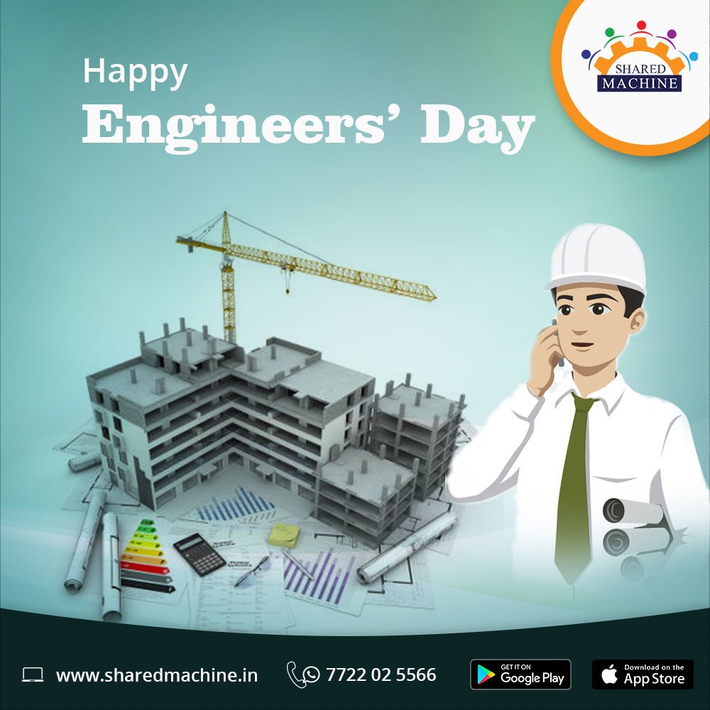 SharedMachine's tweet photo. We don’t have Books in Hand, but have Revolutionary Ideas in Mind! We are the rarest common Race on Earth!! Meet us We are the #ENGINEERS!!
#SharedMachine wishes you all #Happy_Engineers_Day
#www.sharedmachine.in #Construction Peoples
#Construction Machines https://t.co/taO8RPbXHo