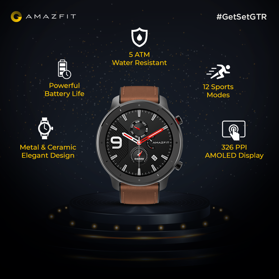 AmazfitIN's tweet photo. Features you cannot resist. Amazfit GTR 47mm comes with :
Metal and Ceramic Elegant Design | 326 PPI AMOLED Display
Powerful Battery Life | 5 ATM Water Resistant | 12 Sports Modes
Buy Here: https://t.co/PlhdQnX4CE
#GetSet #GetSetFitness #GetSetfortherace #GetSetReady https://t.co/zzXAWG20uc