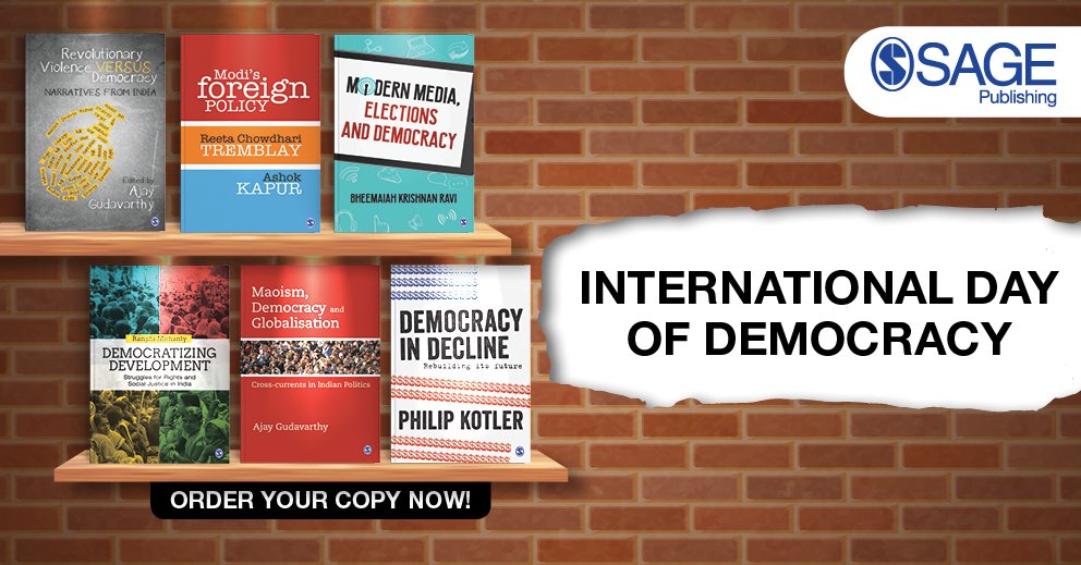 SagePubIndia's tweet photo. Get insightful resources that promote and uphold the #PrinciplesOfDemocracy on #InternationalDayOfDemocracy @
https://t.co/WblT9a1hS8
#IsDemocracyDeclining? #Governance https://t.co/Yaqh3HhNlo