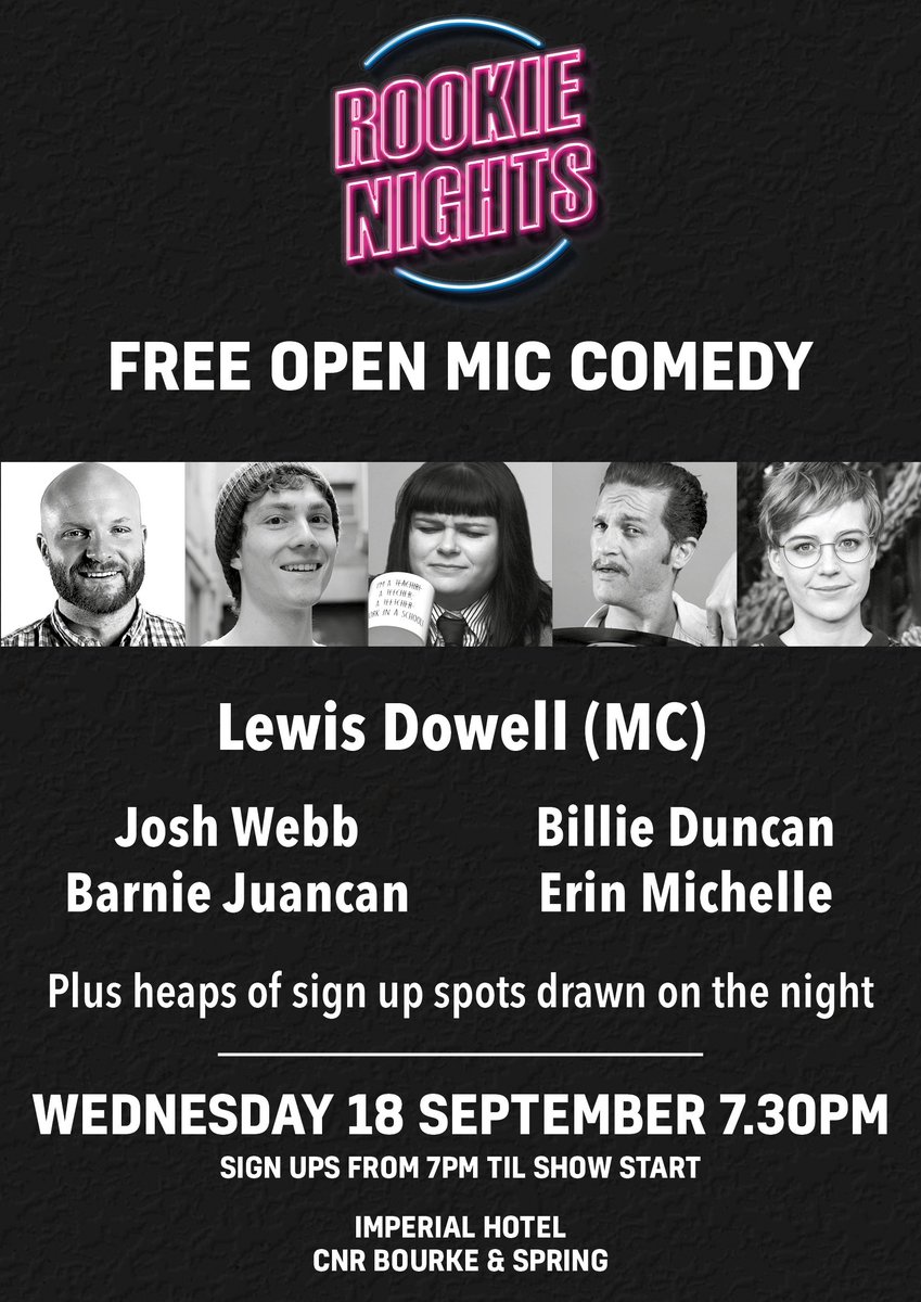 This week!!

Join your host Lewis Dowell for another great night of open mic comedy!

Featuring:
@itsjoshwebb
Billie Duncan
Erin Michelle
<a href="/Barnie_Juancan/">Barnie Duncan</a>
@nickoconnell_ 
David Rose
 
AND PROBABLY YOU!

Sign ups from ~7.00pm
Starts 7.30pm
