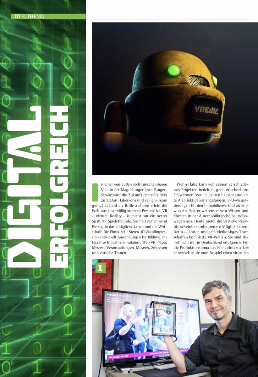 vi_3d's tweet photo. VRedie - der Virtual Reality Assistent ist da!

Titelthema in der IHK Ausgabe "Der Markt in Mitteldeutschland - Digital Erfolgreich" 07/2019
#IHK #VRedie #Magdeburg #Mitteldeutschland #VR #AR #virtualreality #VISUALIMPRESSION #Haberkorn #DerMarkt #Presse #ARBuddy #Virtuell #IHK https://t.co/s13THvwGEZ