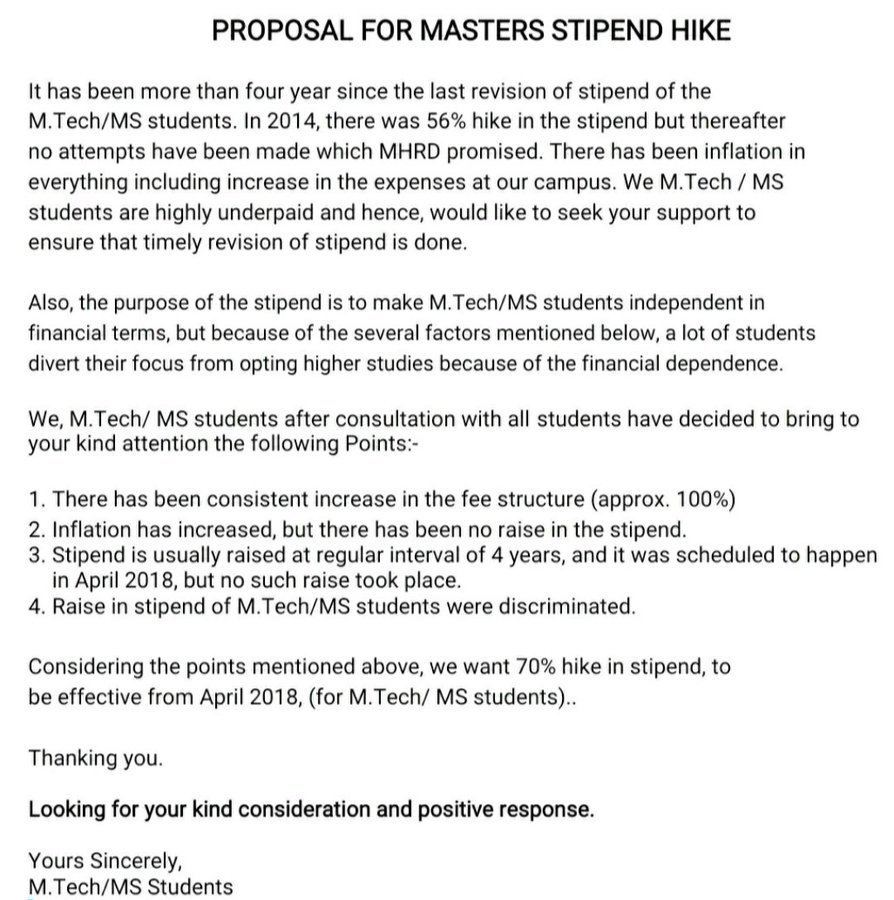 vivekvardhan4's tweet photo. #MtechMsStipendhike 
@HRDMinistry 
@ndtv 
@ABPNews 
@DrRPNishank
@TheLallantop 
@PMOIndia
We Master's Students of Indian Prestigious Institutions request the authorities to kindly look into the details and do justification by accepting our proposal of Masters Stipend Hike https://t.co/mfhv5Sharb