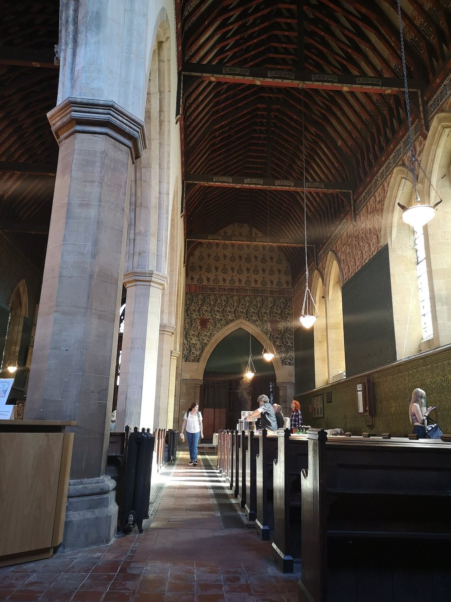 clairesmcg's tweet photo. Wow, @AllSaintsJL is stunning! I love Arts and Crafts design, particularly William Morris prints, so to see his designs and similar hand-painted, some by himself, and his beautiful window was a privilege! Thanks for the very informative and entertaining tour yesterday. #OC2019 https://t.co/oSvuwVbHdL