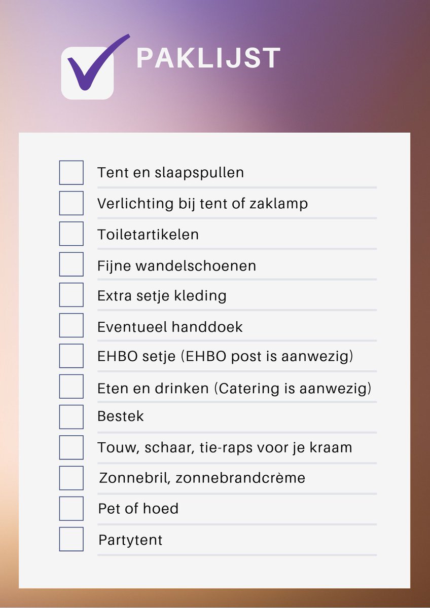 HoopSamenloop's tweet image. Nog 5 dagen! Ben jij er klaar voor? Om de deelnemers een beetje op weg te helpen, hebben we hier een paklijst. ⛺
Weet je wat je echt niet mag missen? Laat het weten in de reacties en help elkaar inpakken! 

#teams #SamenLoop #Harderwijk