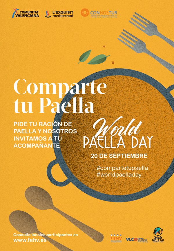 Valenciaturismo's tweet photo. 🥘#ComparteTuPaella 
es la iniciativa de los 20 restaurantes de la @fehvhosteleria
quieren que disfrutes de la paella en compañía en el #WorldPaellaDay.  ¡Atentos! 
https://t.co/hln03l39Id https://t.co/MPfbj5QrVj