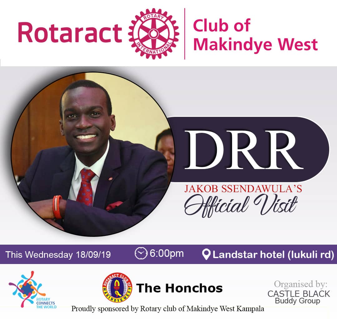 Join us this Wednesday, the 18th of September 2019  for the official visit of the DRR @JSKiwanuka
The Special fellowship will take place💥 at 6pm, usual venue 🏨   Land Star hotel- Lukuli 
@D9211Rotaract @RotaractUganda
#DRRVisits