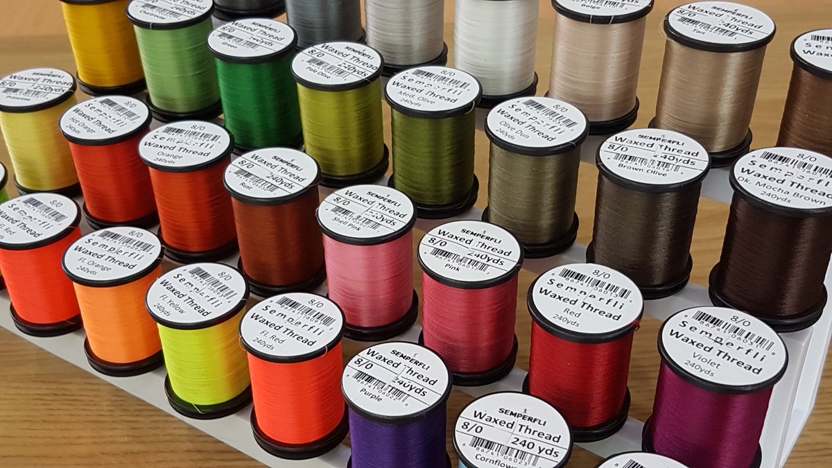 semperfli's tweet image. So which is your favourite size or colour of our waxed thread range? 6/0, 8/0 or 12/0?  Traditional colours, or fluoros?  We love to hear from you! #semperfli #waxedthread