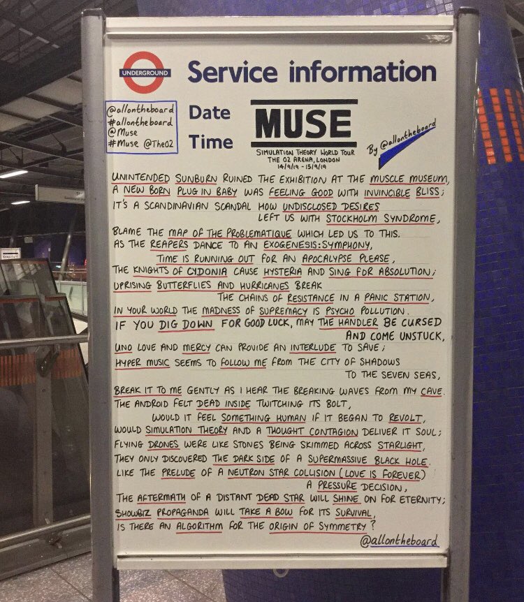 allontheboard's tweet photo. Muse: Simulation Theory World Tour at The O2 Arena, London (14/09/19 - 15/09/19)
@allontheboard 

@museband #Muse #SimulationTheory #SimulationTheoryWorldTour #MuseLive #MuseConcert @TheO2 #TheO2Arena #London #allontheboard https://t.co/YPadydVlRs