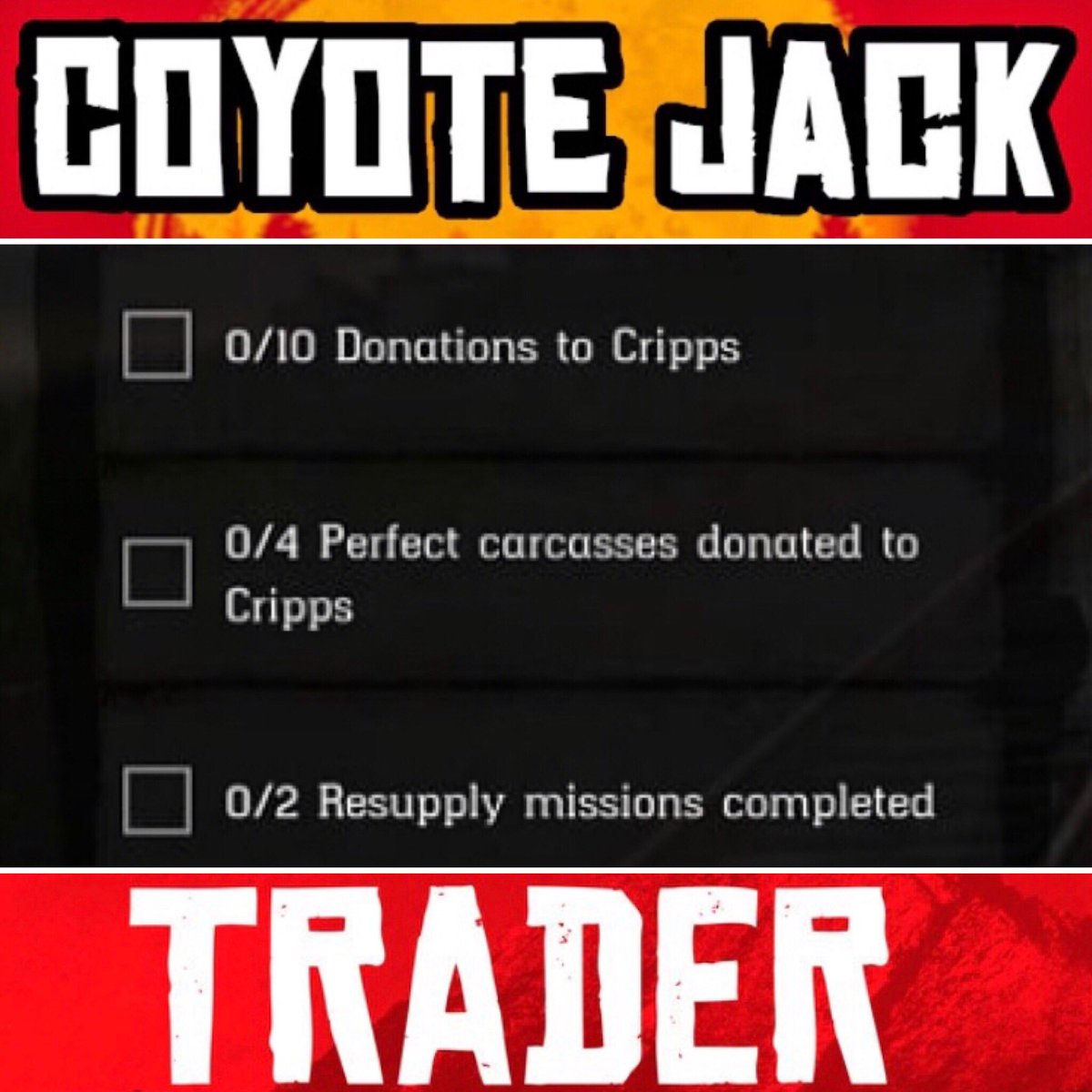 RealCoyoteJack's tweet photo. So I’ve heard that people are getting different Role Challenges... these are the #TraderChallenges I got. Let me know if yours are the same
#reddeaddailies #RDR2 #RDOnline #RDR2Online #RedDeadRedemption2 #xbox #xboxone #ps4 #ps5 #playstation #RedDeadOnline #RDO #RockstarGames https://t.co/QvFxau0NJ7