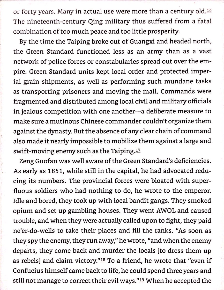 Qing’s most valued troops were descendants of steppe horsemen, while most troops were corrupt, poorly trained and ill equipped Chinese. This was deliberate - the Emperor didn’t want an effective Chinese fighting force that could topple the dynasty.