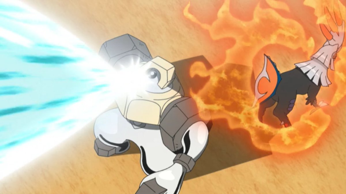 にかいち メルメタルを制して背中合わせで決着がつくシーン大好き メルメタルがやられてモクローの目が変わってるのもニャヒート ぶら下げて飛んでるのも好き