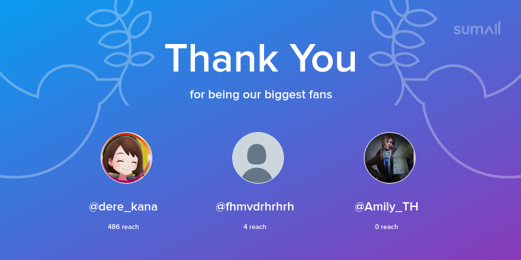 Our biggest fans this week: dere_kana, fhmvdrhrhrh, Amily_TH. Thank you! via sumall.com/thankyou?utm_s…
