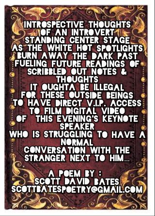 Scottbatespoet1's tweet photo. "Introspective Thoughts"
#INTROSPECTIVETHOUGHTS
#Notresspassingvol2
@Scottbatespoet1 
scottbatespoetry@gmail.com
#poetry #poet #poetrywriter #poetsoftwitter #poets https://t.co/6yWL2Y2CNa