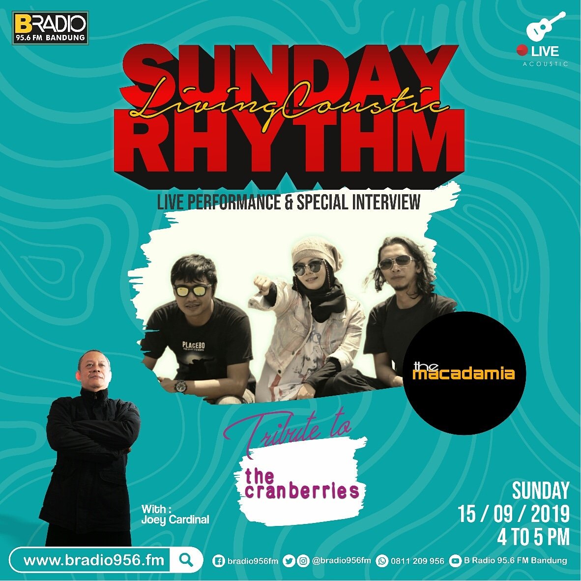 Bradio956FM's tweet photo. SUNDAY RHYTHM
LIVING COUSTIC
sore ini
16.00 - 17.00
bersama
JOEY CARDINAL
LIVE INTERVIEW
with THE MACADAMIA
tribute to THE CRANBERRIES
enjoy your sunday with us☕
#SundayRhythm
#SundayRhythmLivingCoustic
#radiodewasaterbaikdibandung https://t.co/YQZIkx3aJG