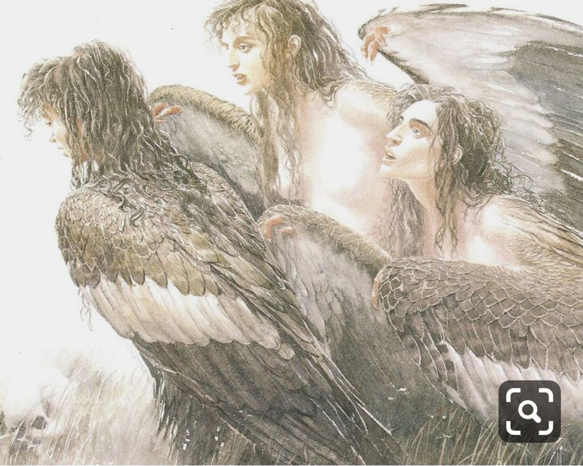thewitchsmiled's tweet photo. The Sirens by Alan Lee. With the body of a bird and head of a woman these were the original for of the Sirens, or at least what they were thought to look like according to ancient Greek Myths unlike the more human and fish mix sirens are portrayed as in modern times. #Historian https://t.co/j7IljszX1W