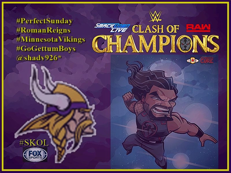 Shady926's tweet photo. Today's the day...full of fun an hope #FootBallAnWrestling #MinnesotaVikings #ClashOfChampions #RomanReignsVsErickRowan #BothWinners #FullOfDetermination #BringingTheBigFight https://t.co/tBK98yMCjJ